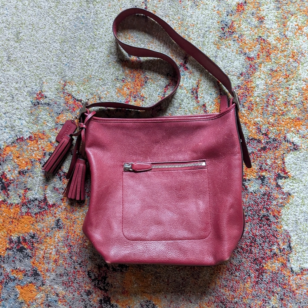 COACH Legacy Duffle Red Burgundy Leather Crossbody Tassel Purse Bag 19889